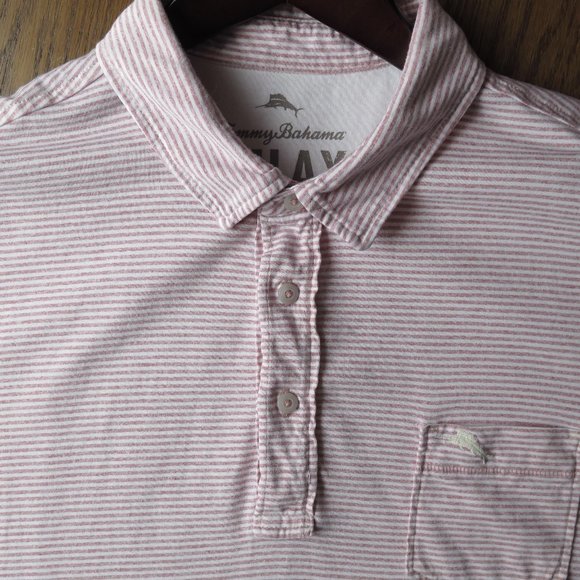 Tommy Bahama Relax Pink Striped Polo L SOFT!! 🌴 - Picture 5 of 10